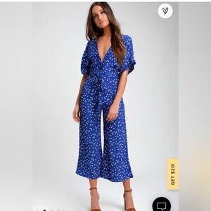 FAITHFUL THE BRAND ANTHROPOLOGIE blue white daisy flower floral romper jumpsuit